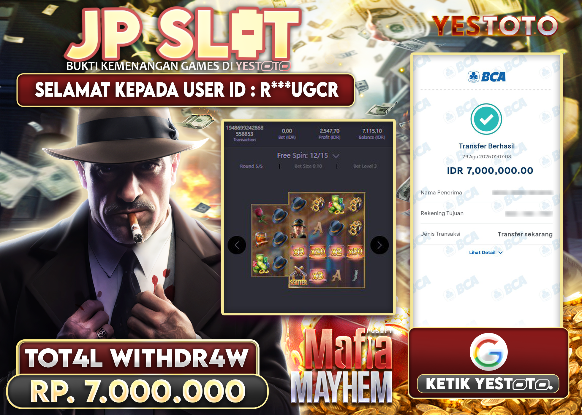  R***UGCR JACKPOT SLOT MAFIA MAYHEM Rp.7.000.000 - LUNAS